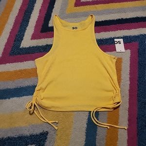 NWT Juniors XL SO Yellow Tank Top Racer Front Keyhole Ruched Tie Sides